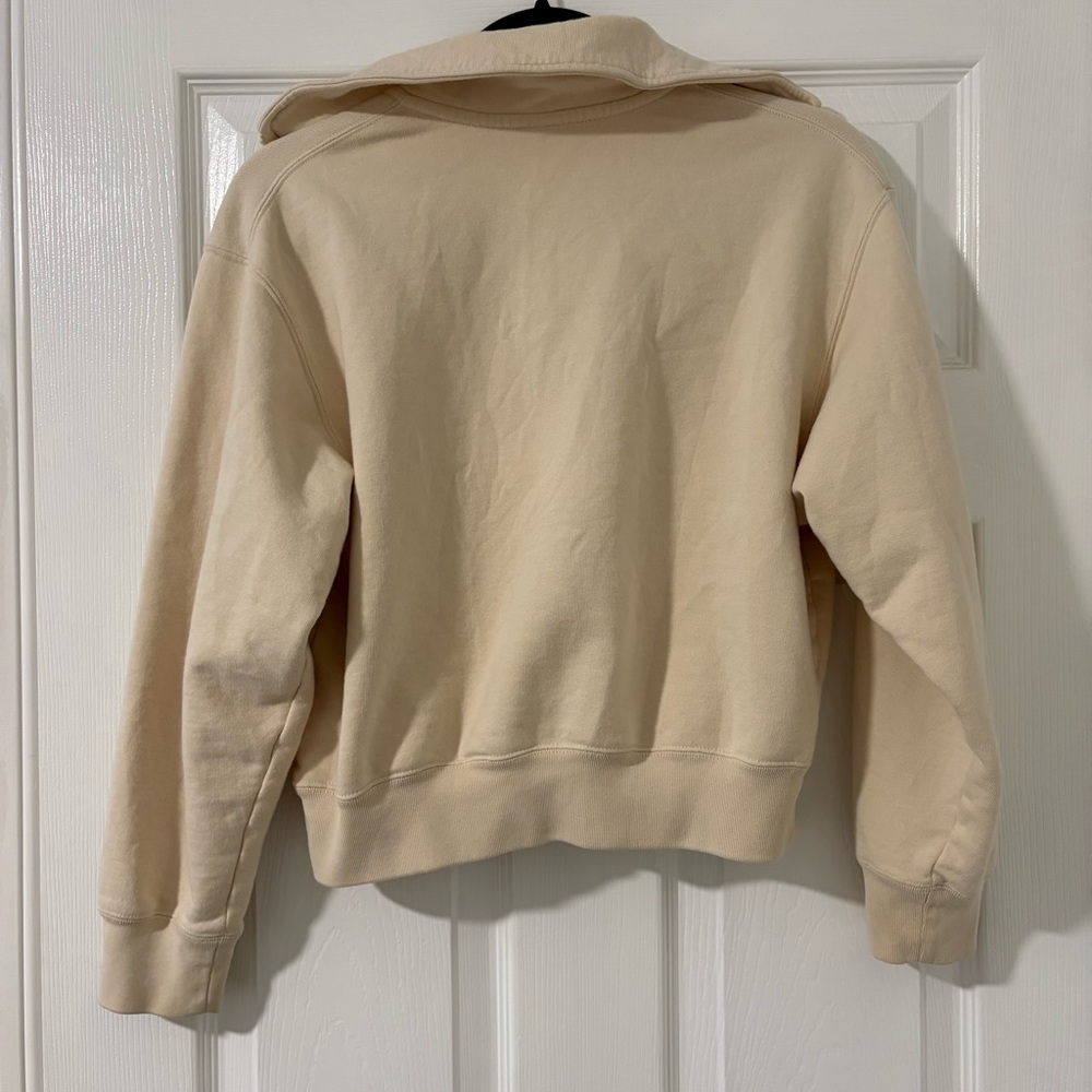 Uniqlo Women’s Long Sleeve Cream Ivory Quarter-Zip Sweatshirt Pullover - Picture 3 of 5